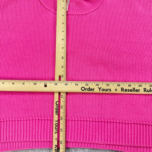 Free People Hot Pink Ribbed Knit Crop Sweater Mock Neck Boxy Mens M - Picture 6 of 16